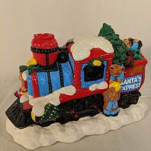 Vtg Wee Crafts Santa's Express Teddy Bear Train Light Up Ceramic Christmas Decor